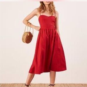 Reformation Olivia Linen Red Dress